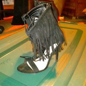 Lace up w/tassels,open-toed stiletto w/fringe top